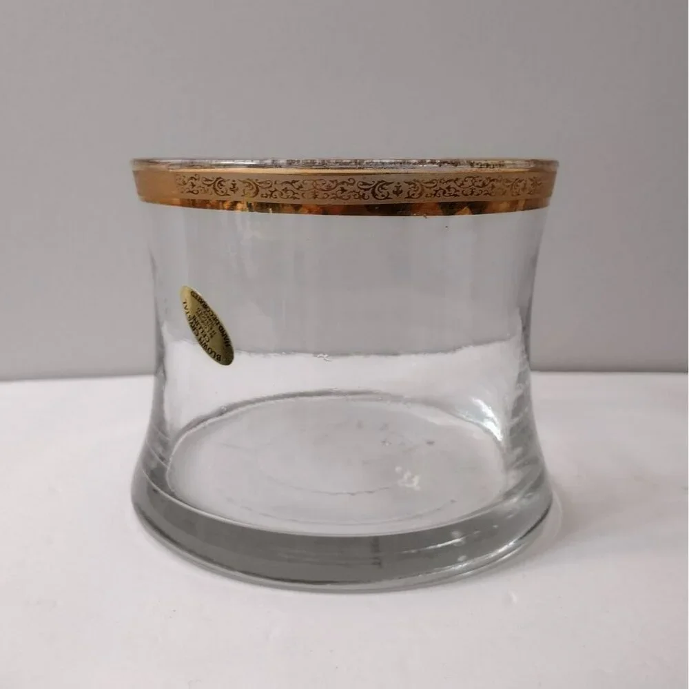 Vintage CELLINI Blown Crystal Bowl / Glass Ice Bucket, 24Kt Gold Trimmed Rim 6